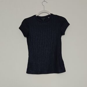 Ted Baker London Navy Metallic Ribbed Short Sleeve Tee S Size 0